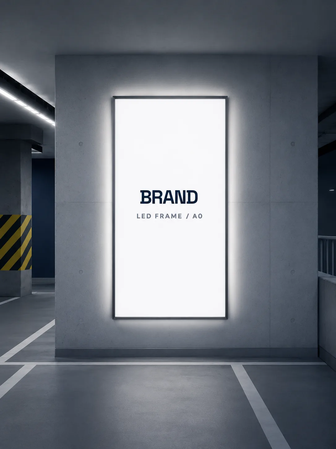 Parking garage interior used as a visual reference for illuminated advertising frames