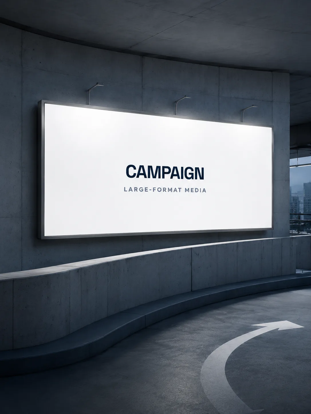 Multi-level parking structure used as a visual reference for large-format advertising